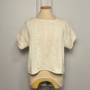 Vintage Rico Cream hand knitted 100% cotton Short Sleeve large Sweater